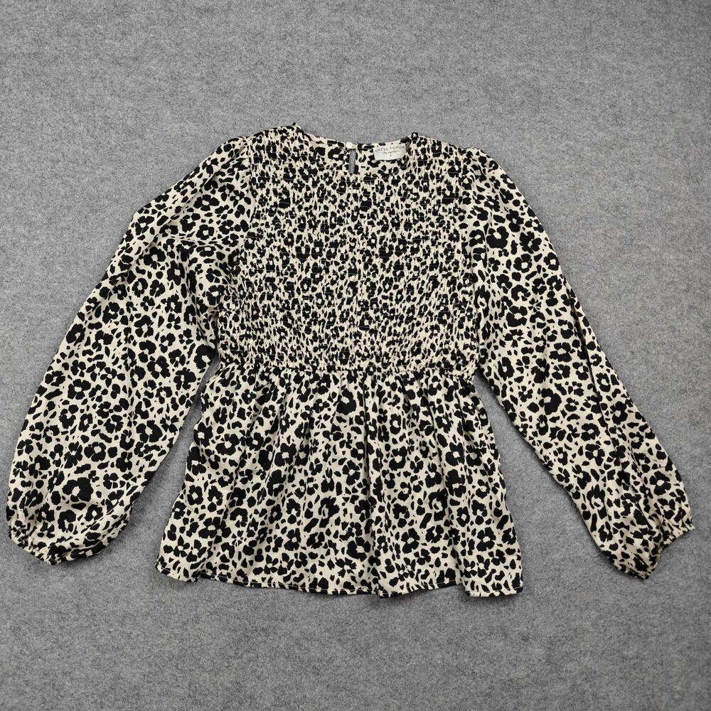Dress Forum Blouse Womens Small White Animal Print Smocked Tunic Stretch